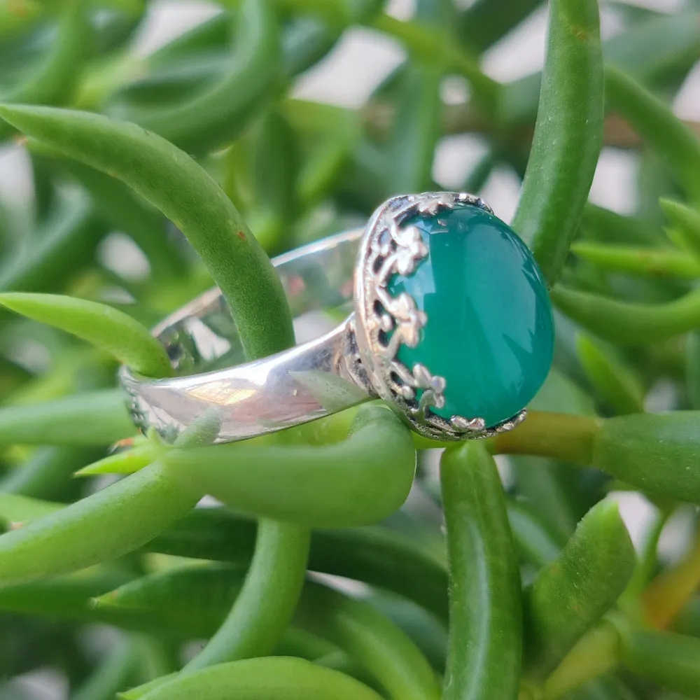 Ethnic ring with stone in 925 silver - GALIYALA