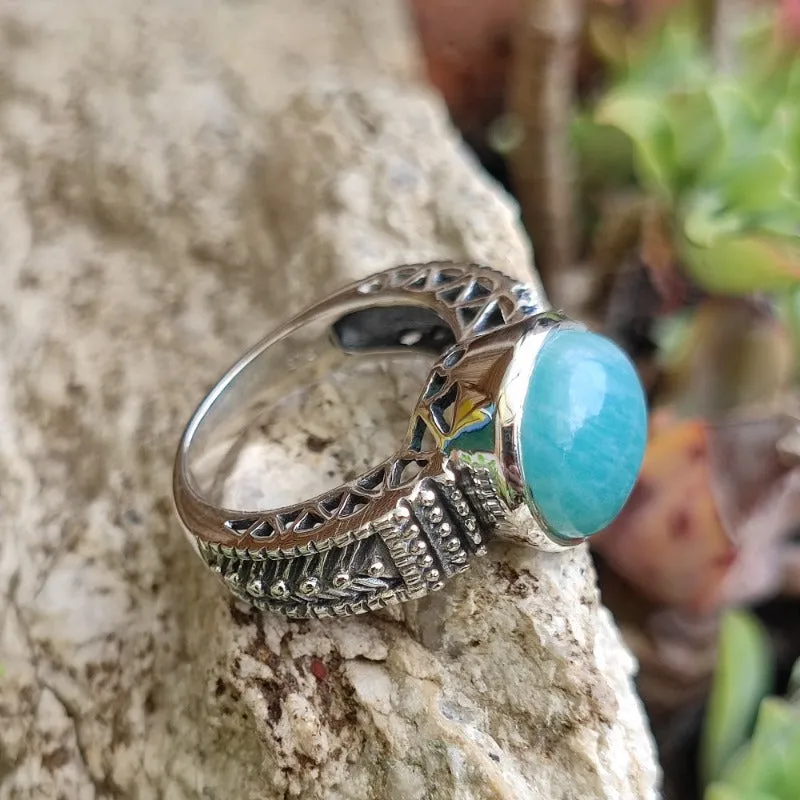 Ethnic ring in 925 silver with amazonite - BLADIYA