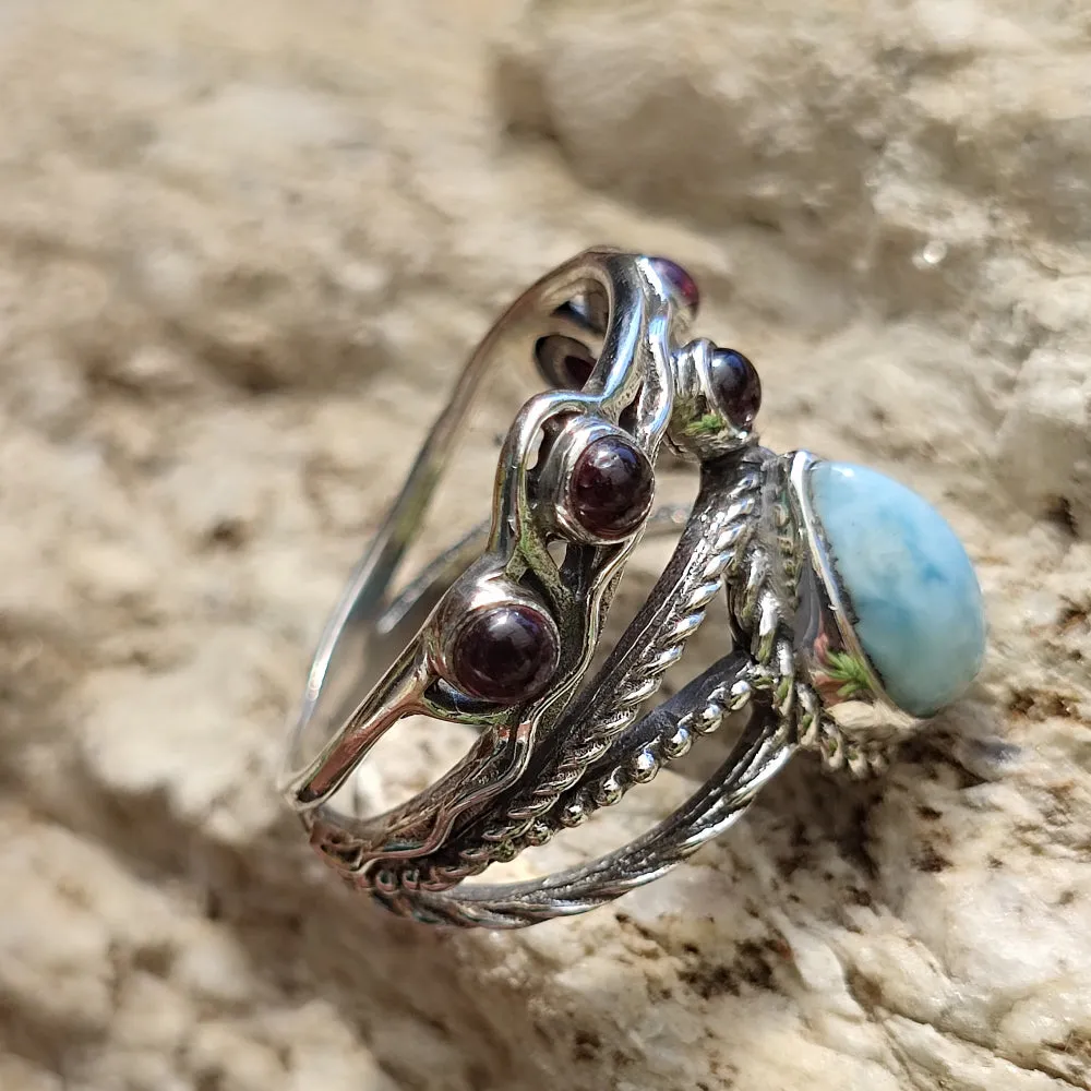 Ethnic ring with stone in 925 silver - CHARPALI