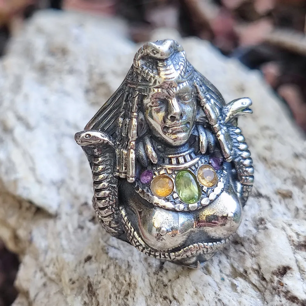 Ethnischer Ring aus 925er Silber mit Stein - CLEOPATRA