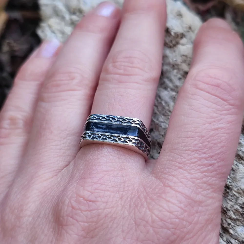 Ethnischer Ring aus 925er Silber mit Stein - SANTALPUR