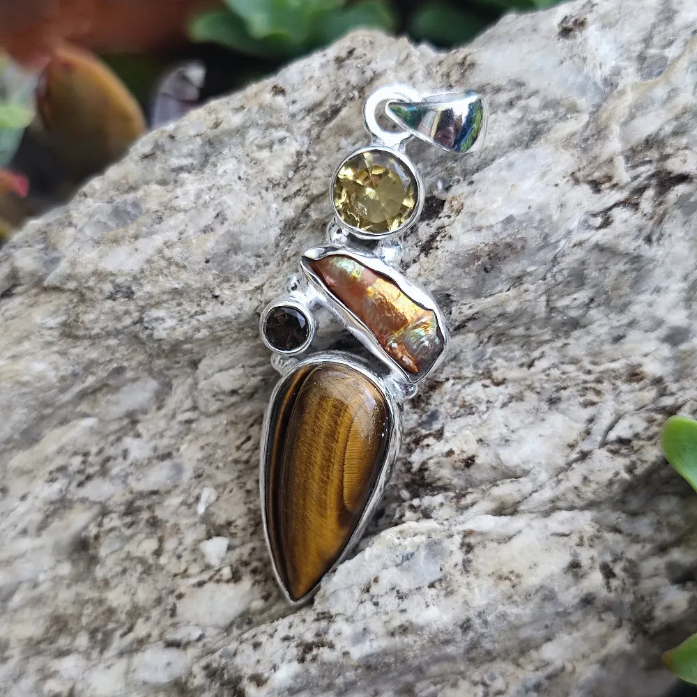 Ethnic pendant in 925 silver with stone - VAKODI