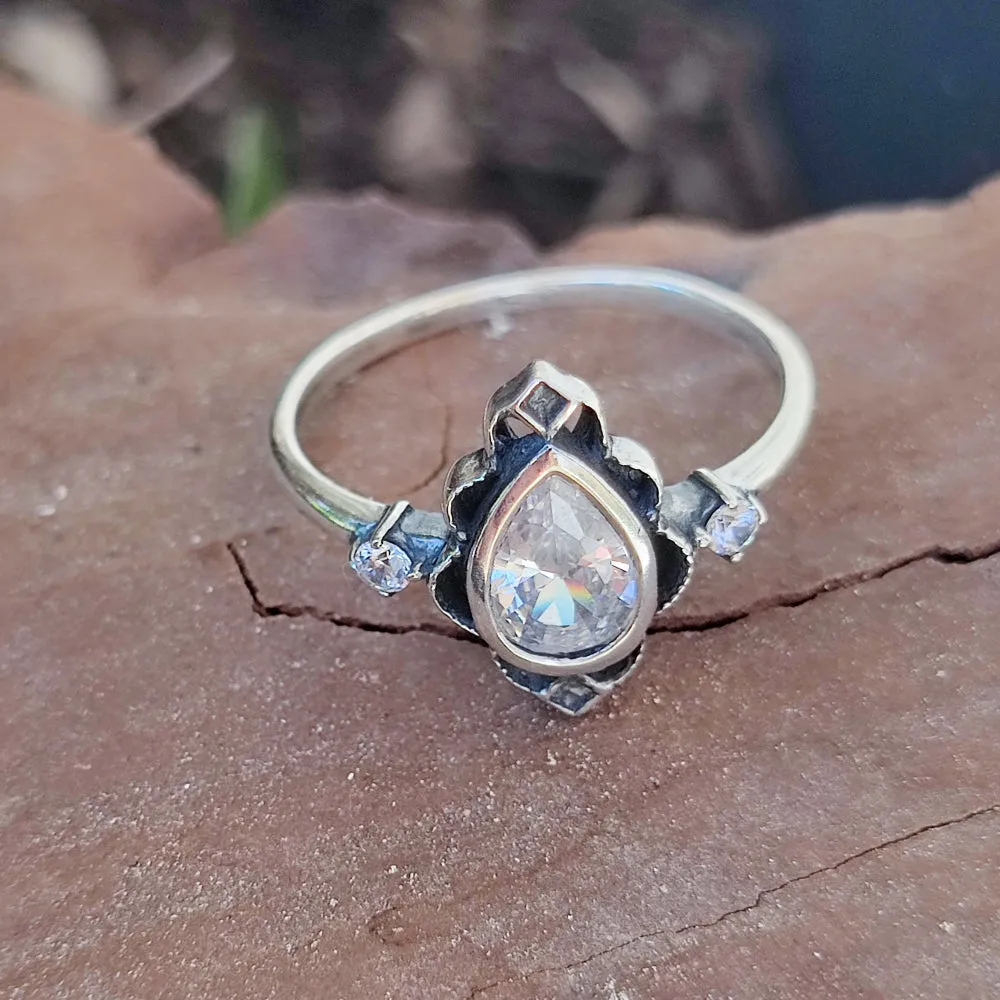 Ethnic ring in 925 silver with stone - VIDISHA