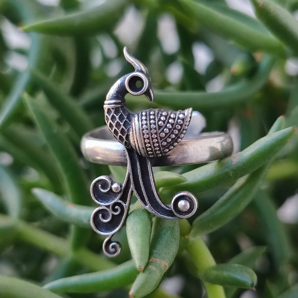 Antique Silver Peacock Ring - MOGAL