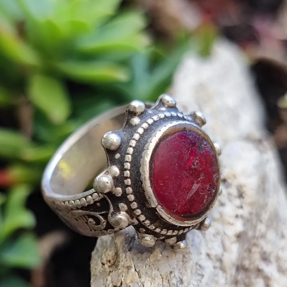 Antique silver and glass ring - NUAGAN