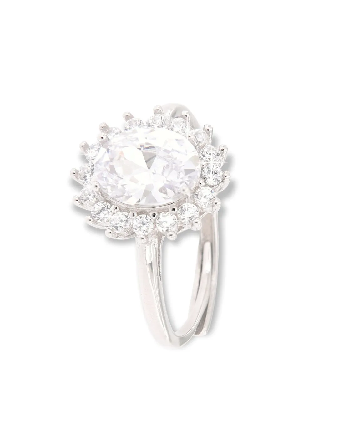 Anello Argento Rodiato Principessa Bianca 9x7MM