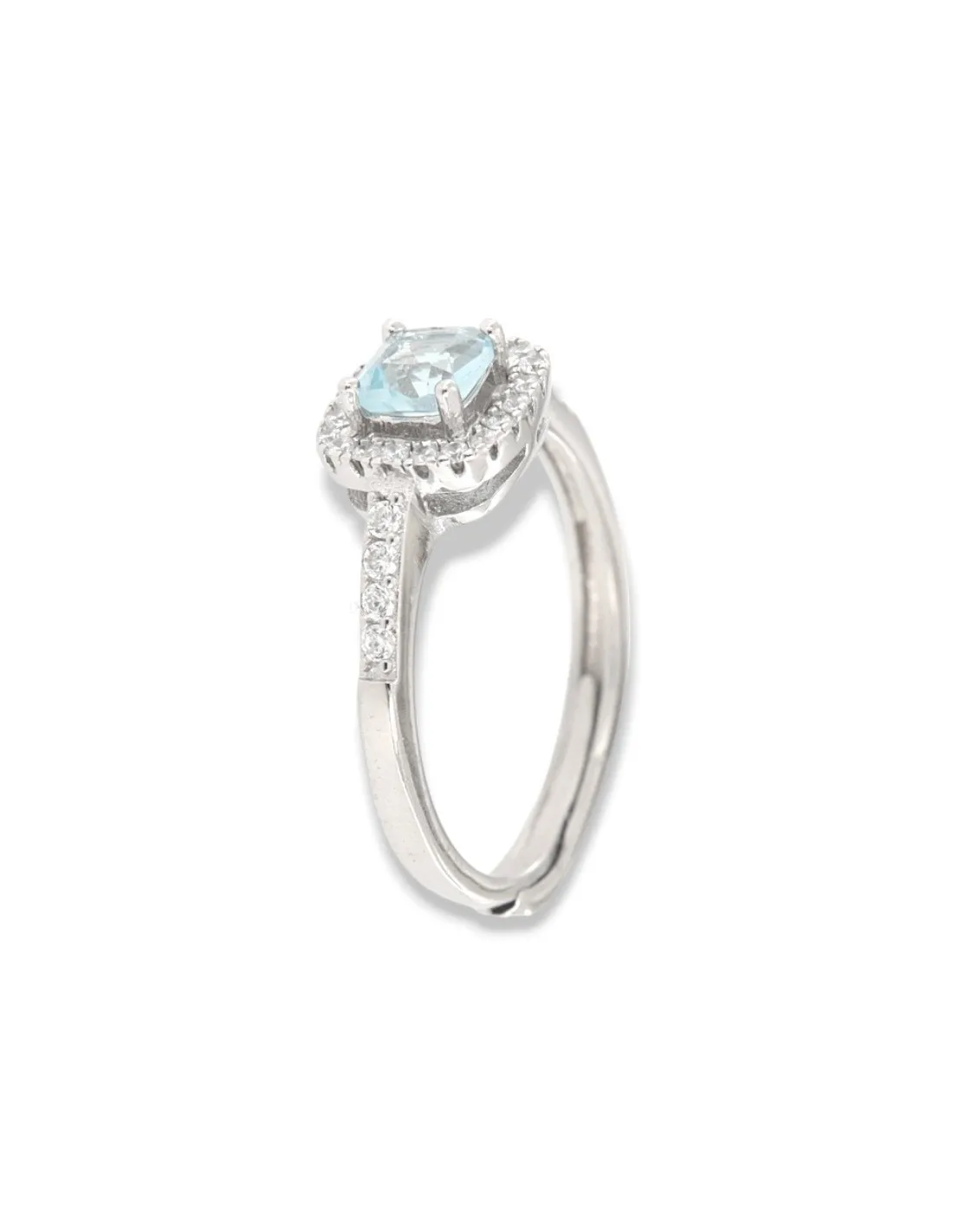 Anello Argento Rodiato Principessa Celeste Quadrata