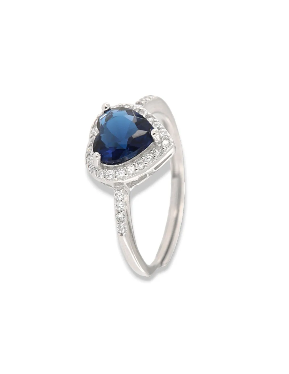 Anello Argento Rodiato Principessa Cuore Blu
