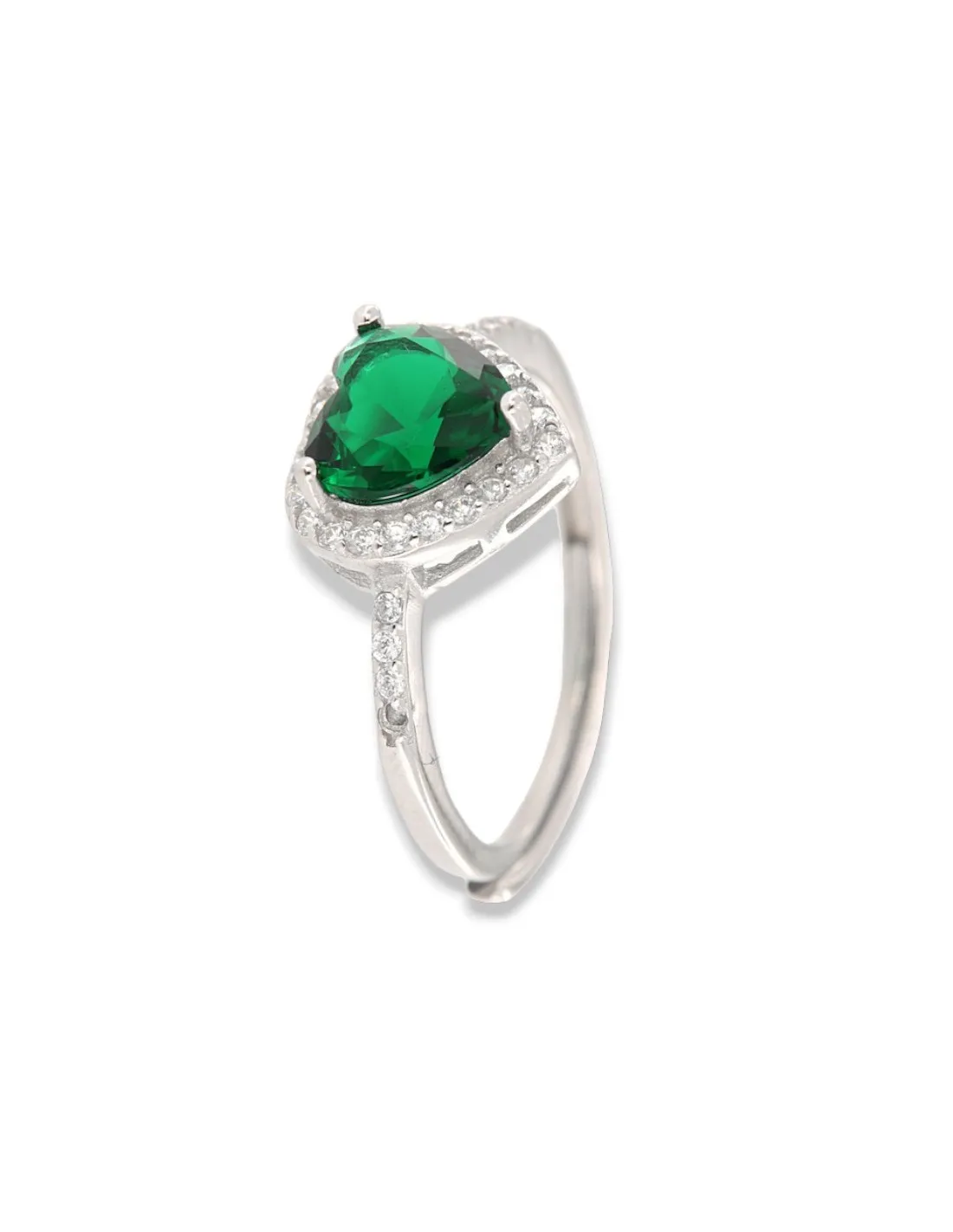 Anello Argento Rodiato Principessa Cuore Verde