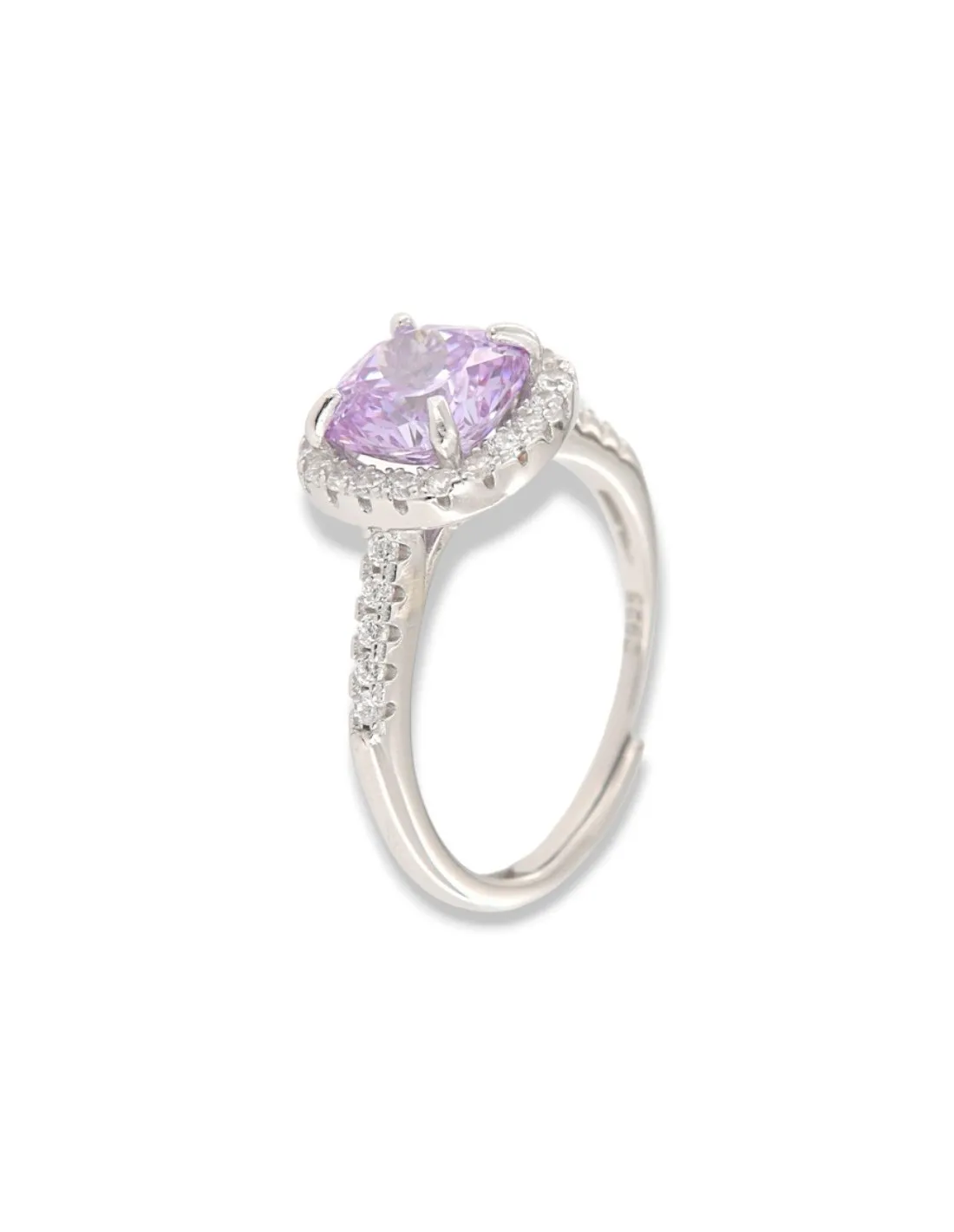 Anello Argento Rodiato Principessa Lilla 8x8MM