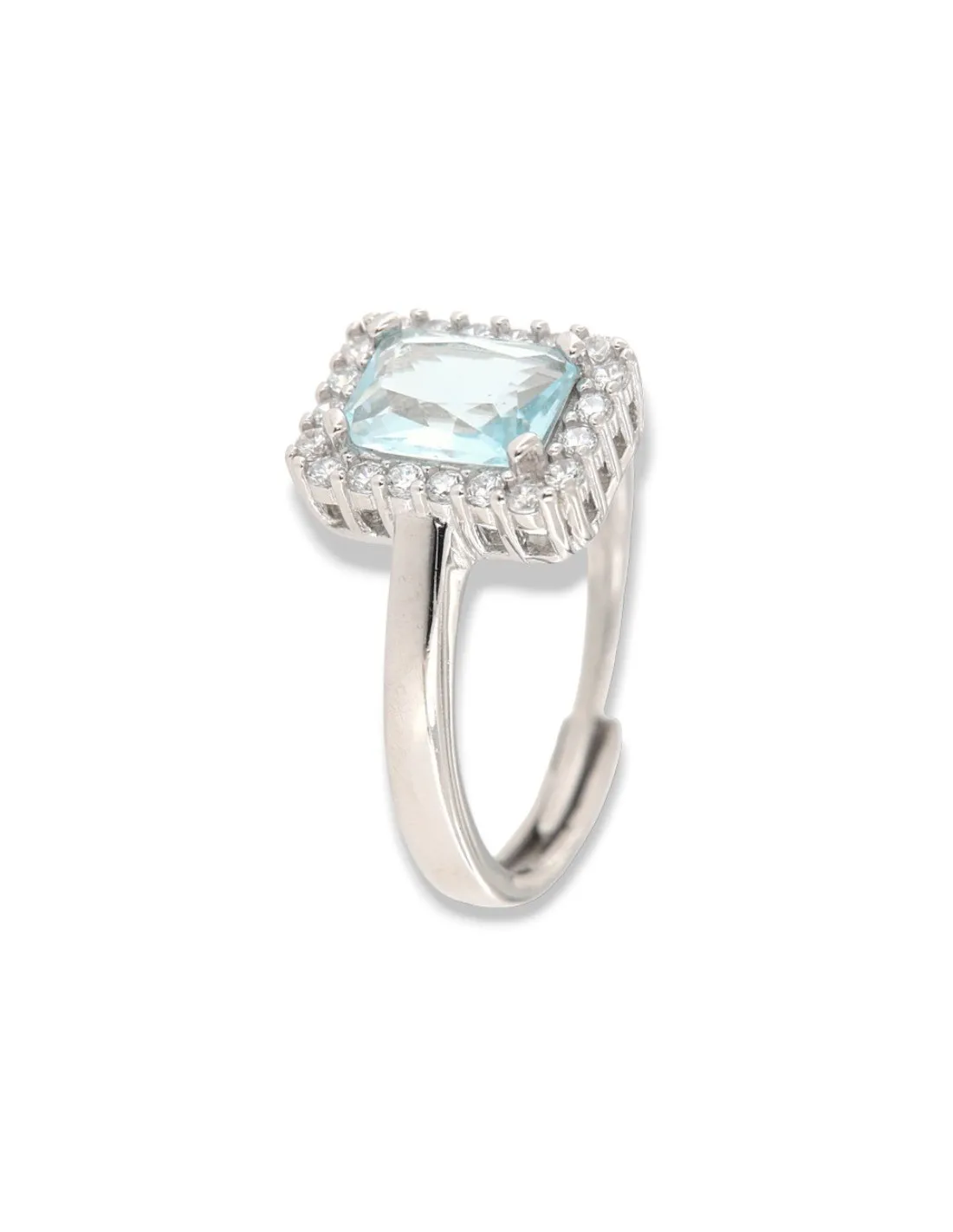 Anello Argento Rodiato Principessa Rett. Celeste 8x6MM