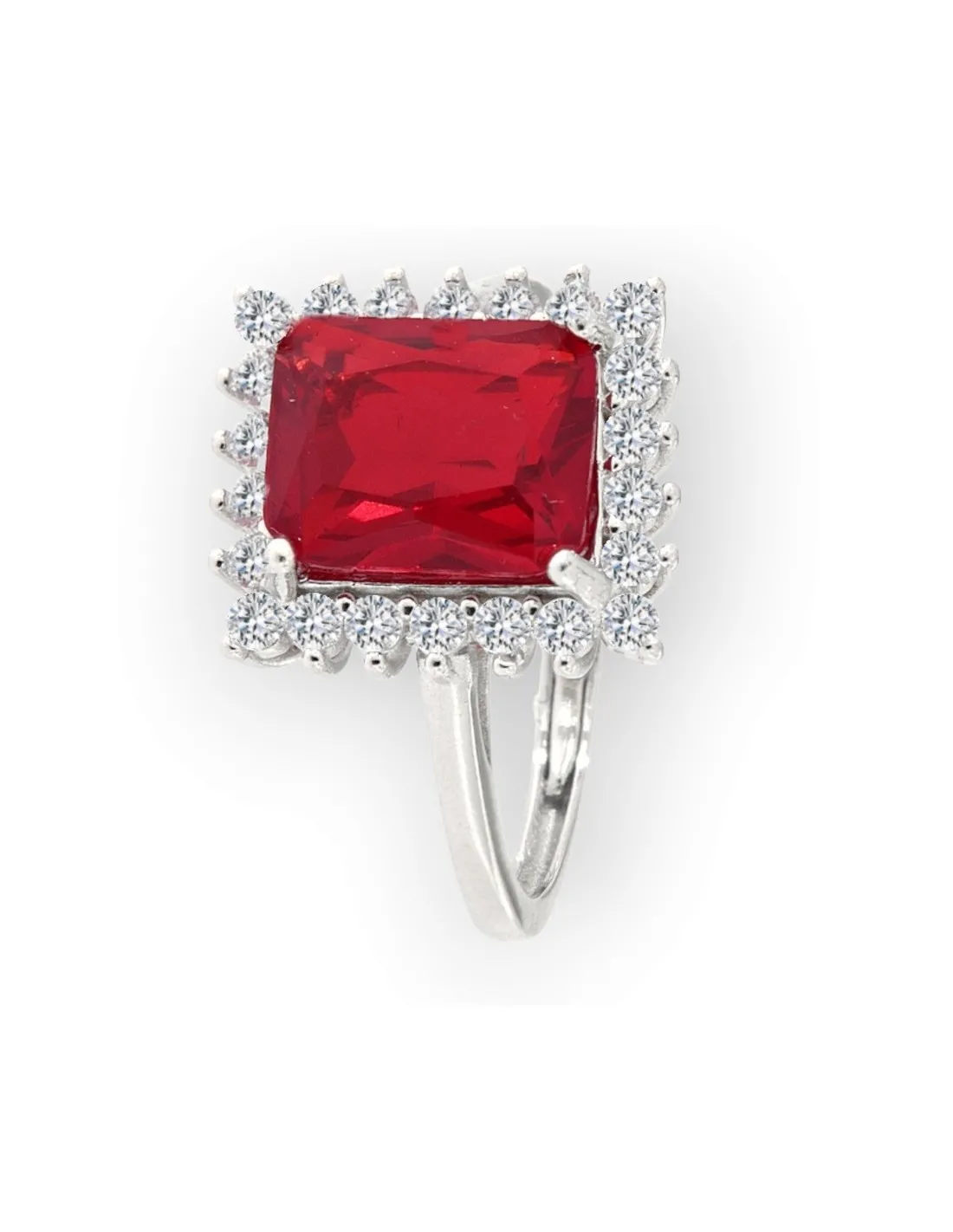 Anello Argento Rodiato Principessa Rett. Rossa