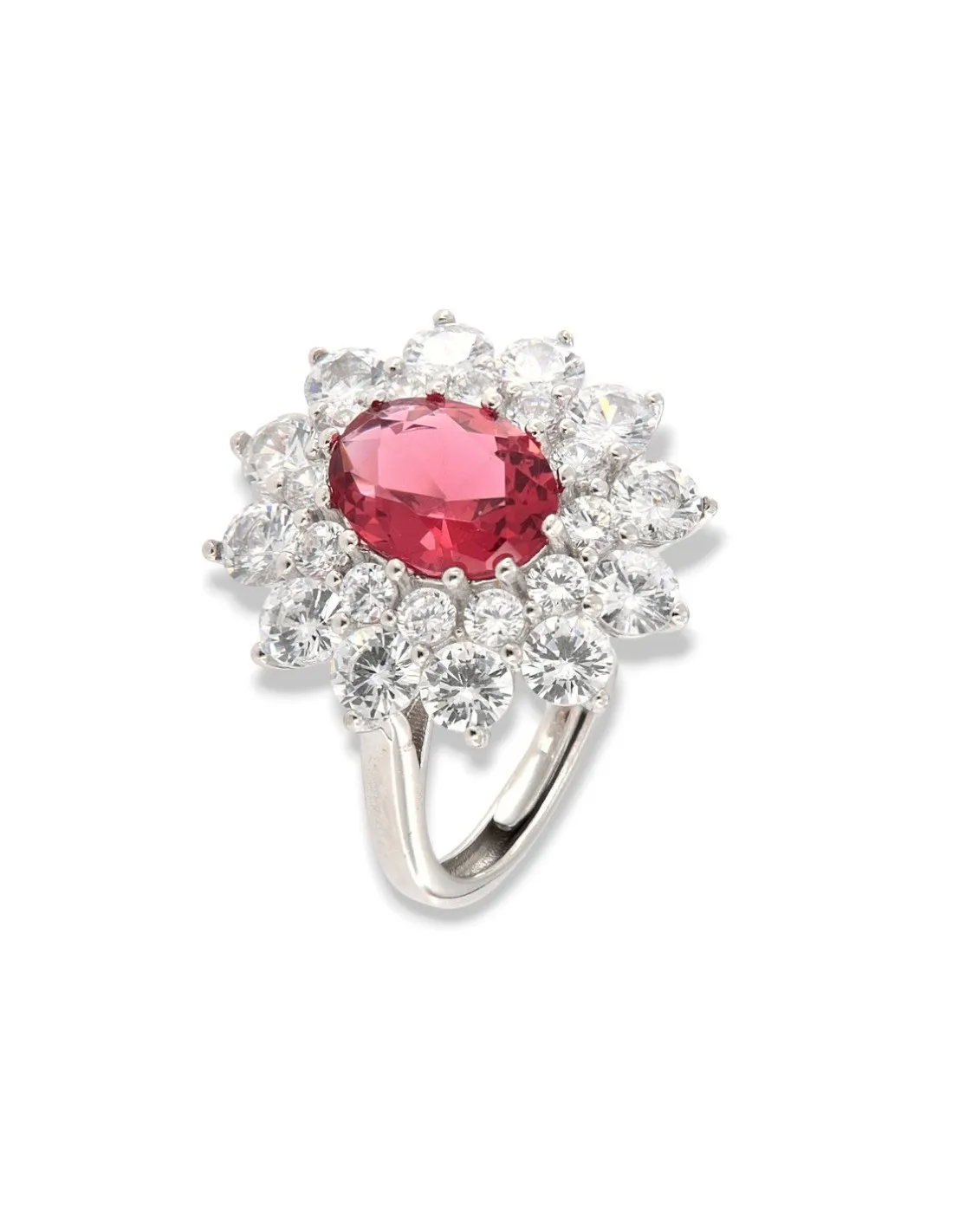 Anello Argento Rodiato Principessa Rossa 9x7MM