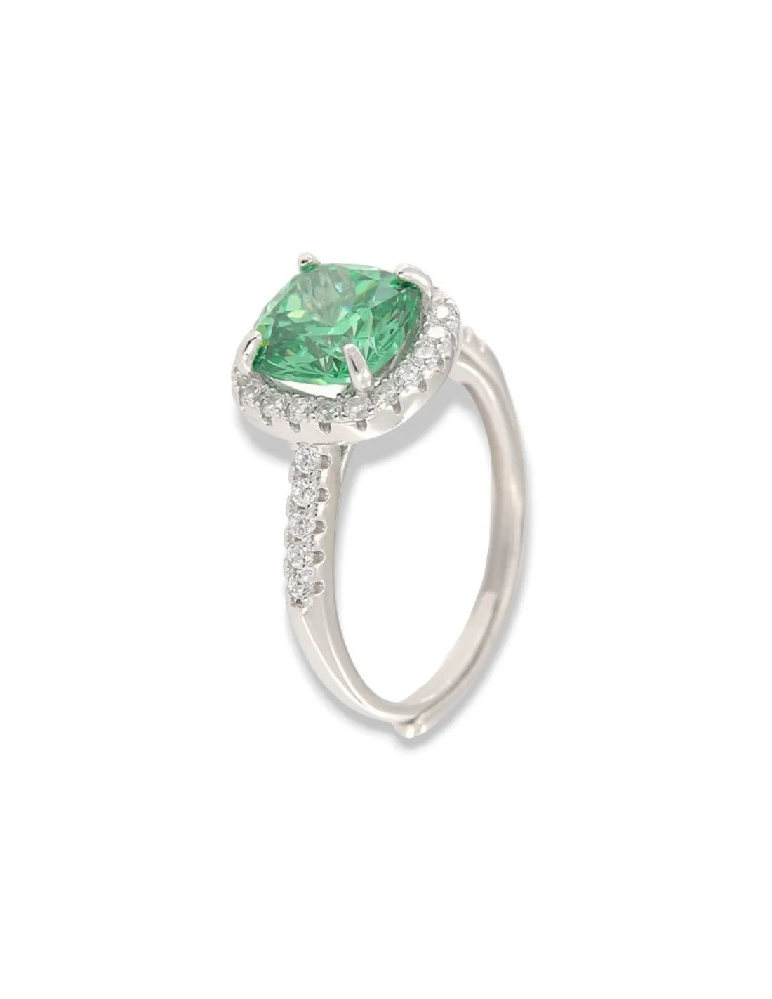 Anello Argento Rodiato Principessa Verde 8x8MM