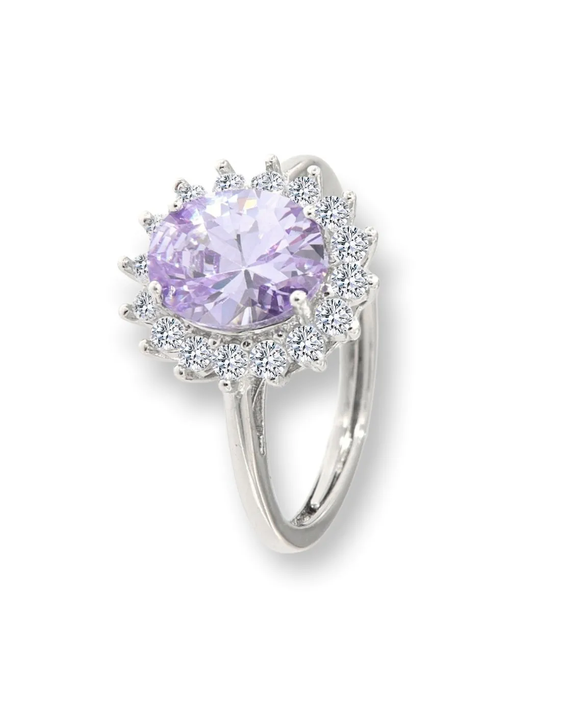 Anello Argento Rodiato Principessa Viola 9x7MM
