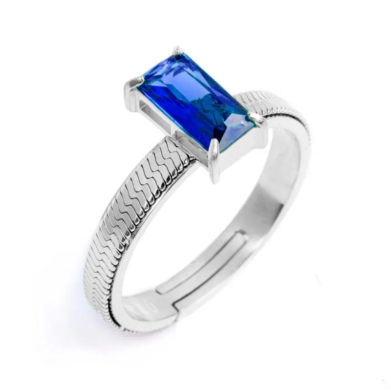 Anello Marlù Donna con zircone baguette Blu