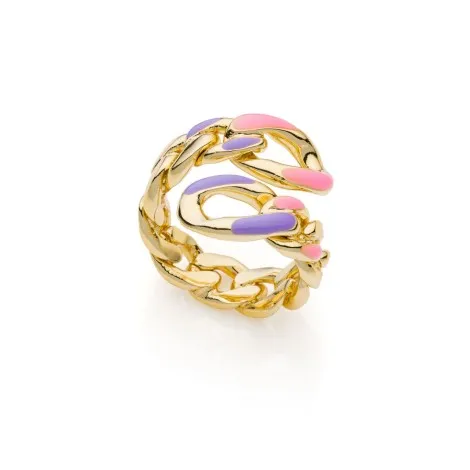 Anello Contrariè Unoaerre Catena Groumette Smaltato Bronzo Dorato