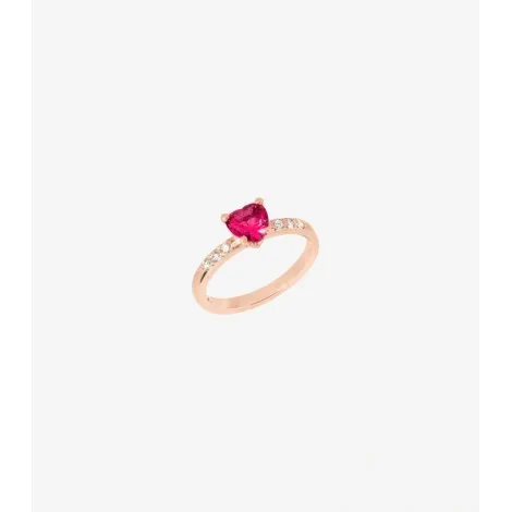 Anello Dodo Cuore 100% Amore Oro Rosa 9kt Rubino Diamanti