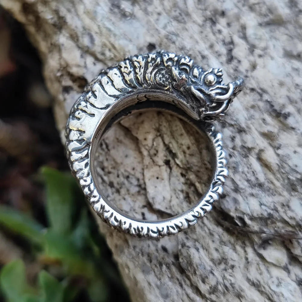 Ethnic Indian Ring in 925 Silver Dragon - MANAS