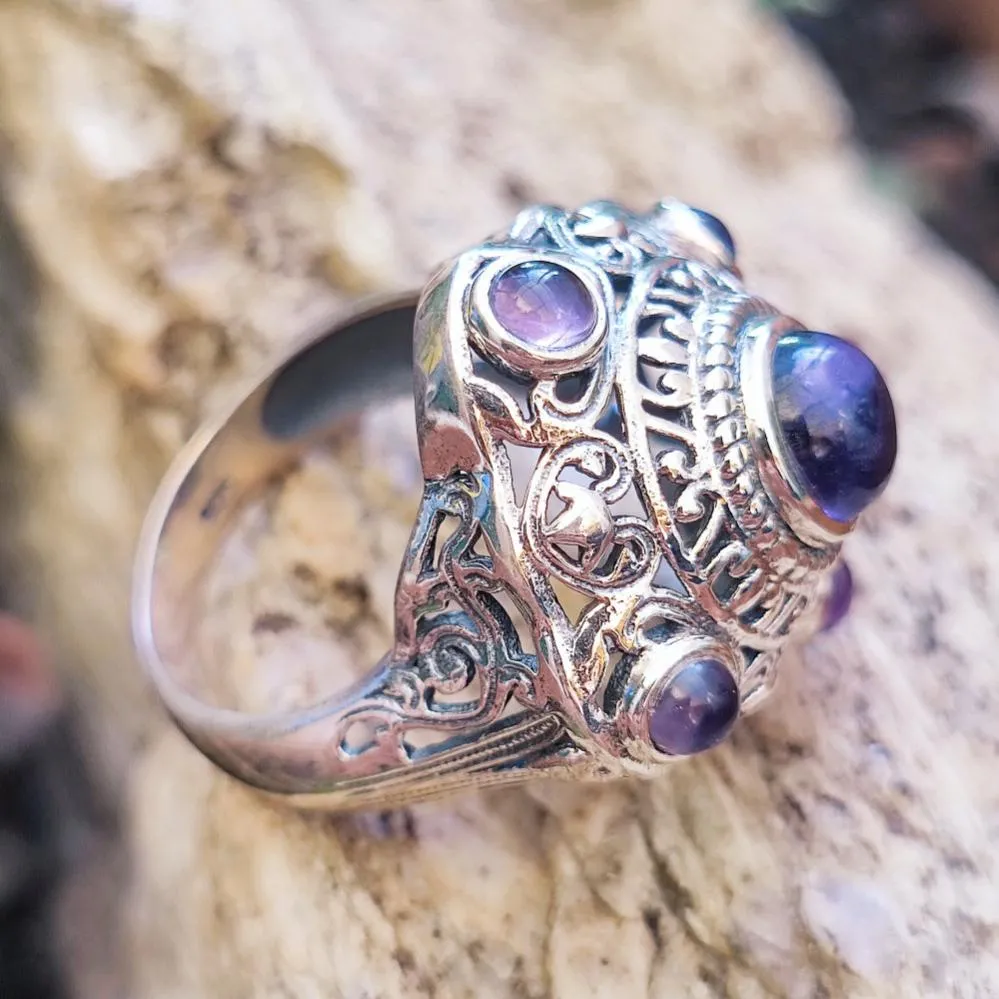 Ethnic ring with stone in 925 silver - JAMDA