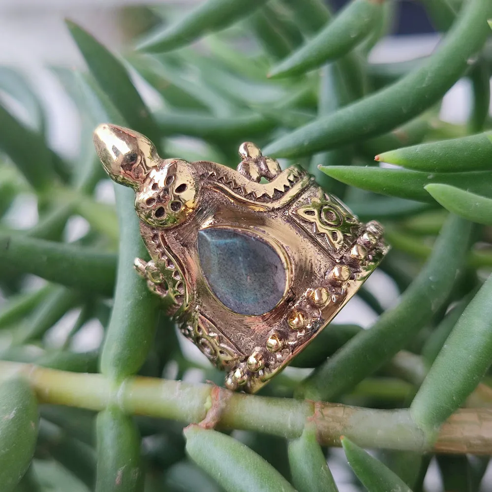 Ethnic brass ring with stone - HAKRA