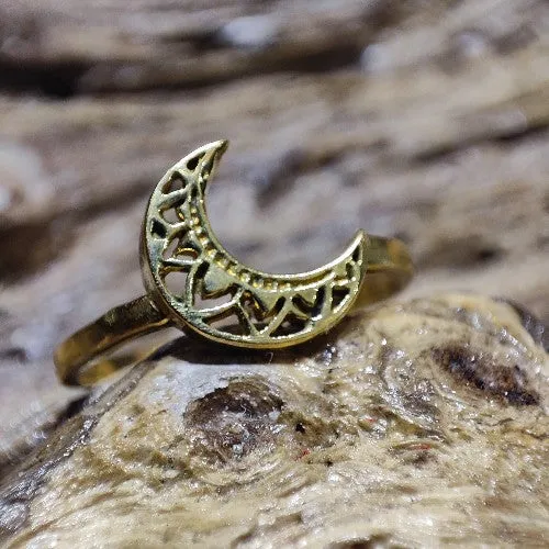 ETHNIC CRESCENT MOON RING brass handcrafted ring
