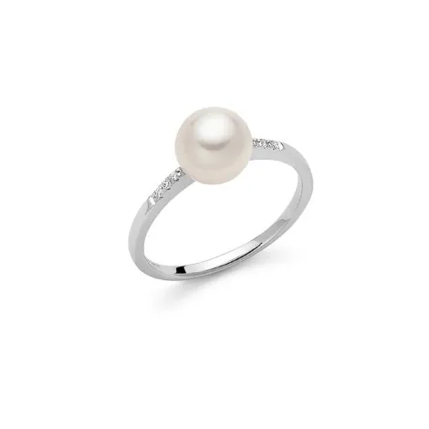 Anello Miluna Oro Bianco Perla e Diamanti PLI1594