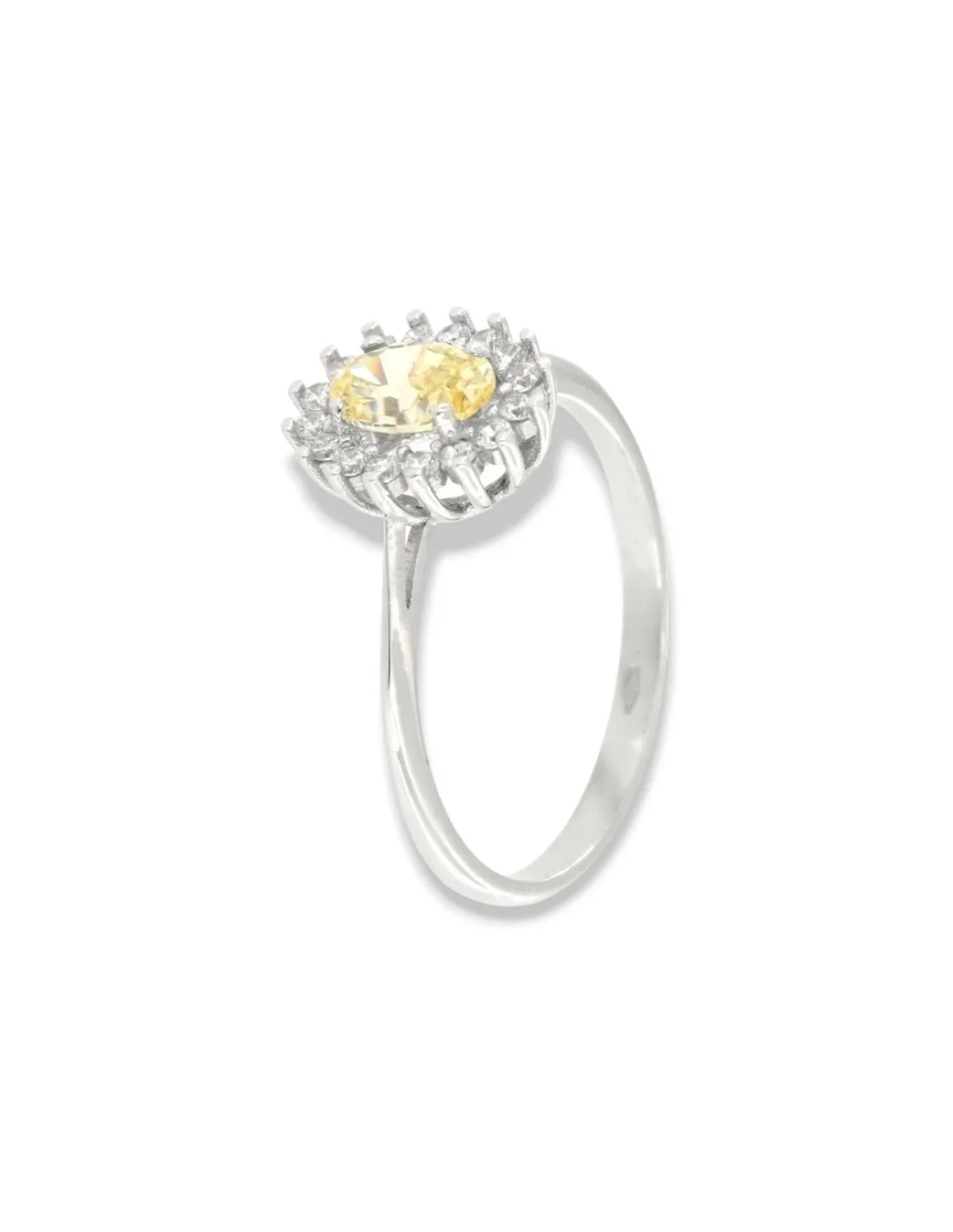 Anello Oro Bianco Principessa Gialla 6x4MM