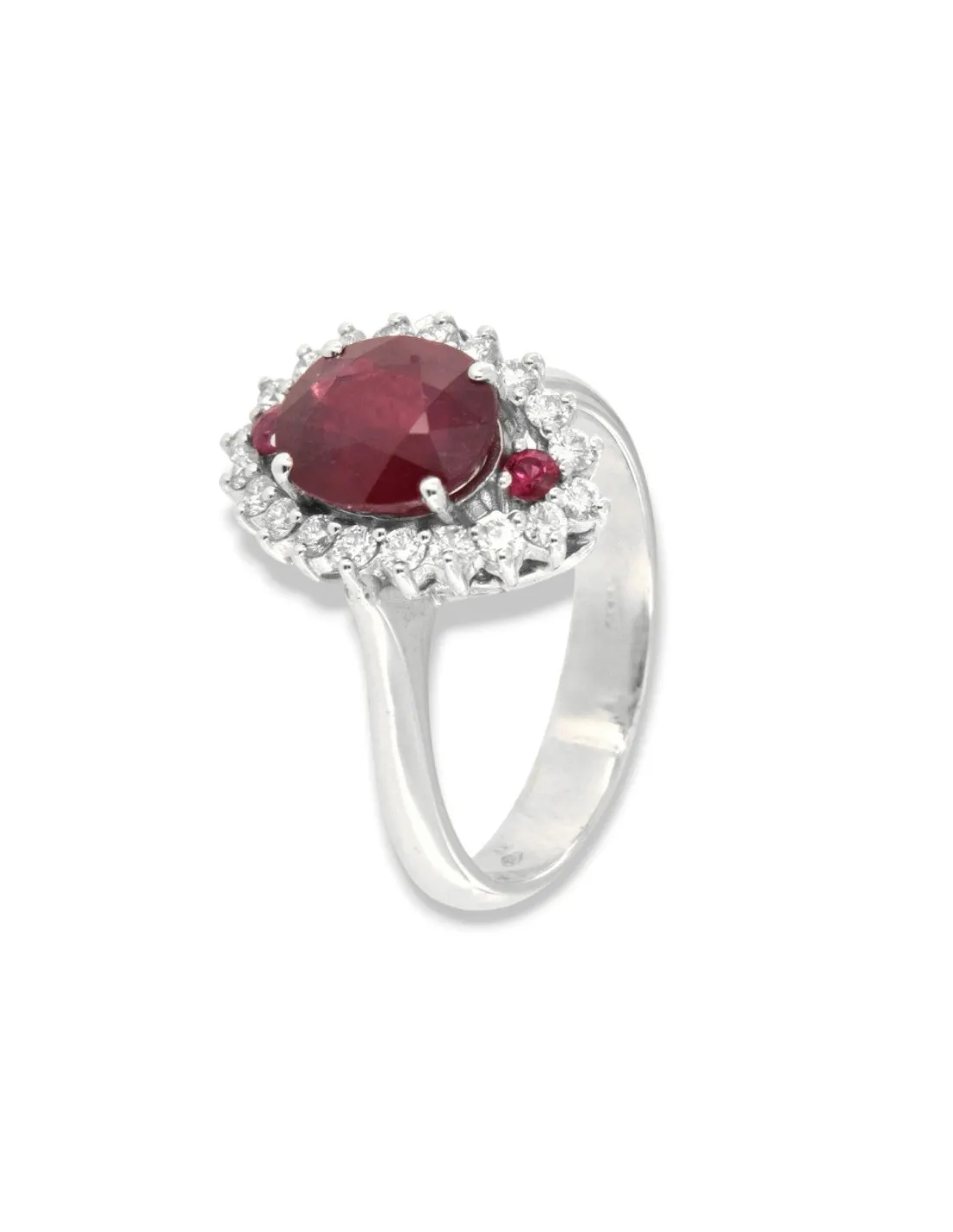 Anello Oro Bianco Principessa Spoletta Rubino Con Cornice Di Diamanti