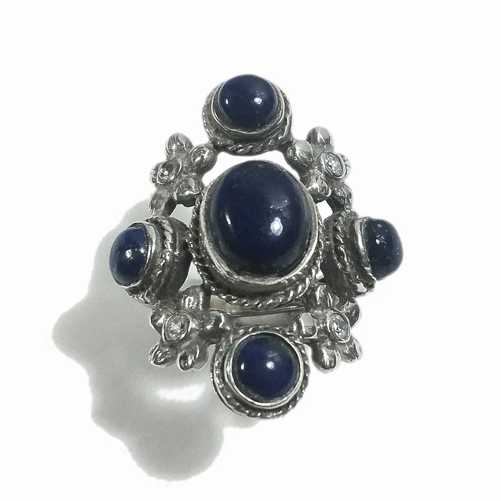 Anello fascia in argento 925 ANELLO ETNICO Lapislazzuli | FIORI | ANELLI ARGENTO