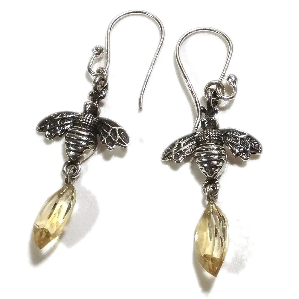 ORECCHINI argento 925 artigianali con APE e Quarzo citrino