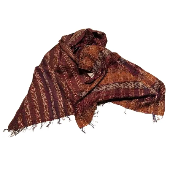 Sciarpa KANTHA con tessuti vintage misto seta ricamo a mano bronzo  - bordeaux