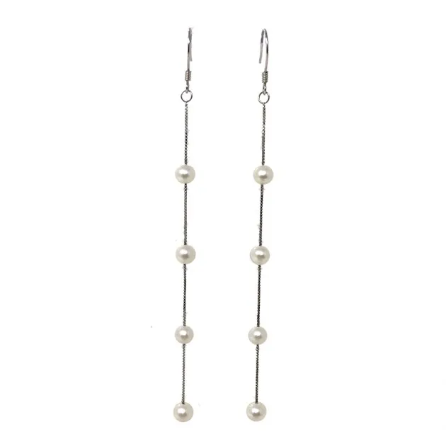 Paio di Orecchini in Argento 925 Perle d'Acqua Dolce 5-6 mm bianche AAA