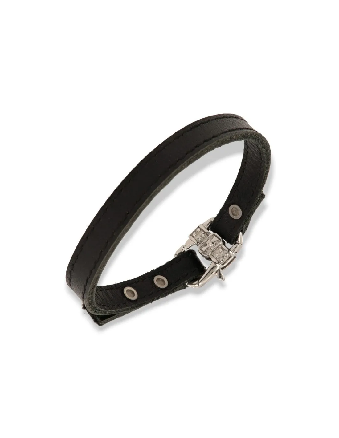 Bracciale Argento Rodiato Cinturino Cuorio Moschettone Etrusco