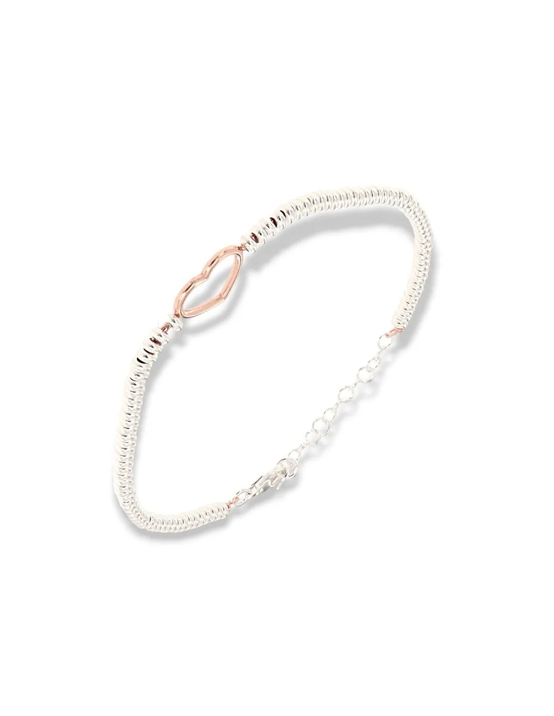 Bracciale Argento Rodiato Cuore Rondelle Lisce