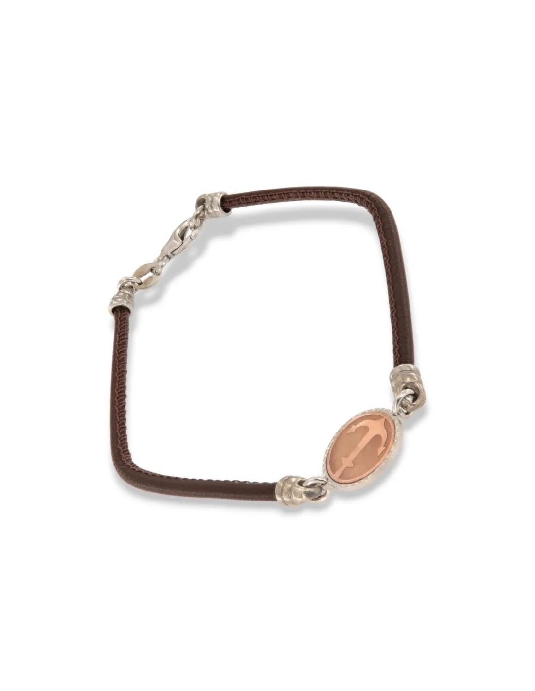 Bracciale Argento Rodiato Laccio In Ecopelle Ancora Centrale