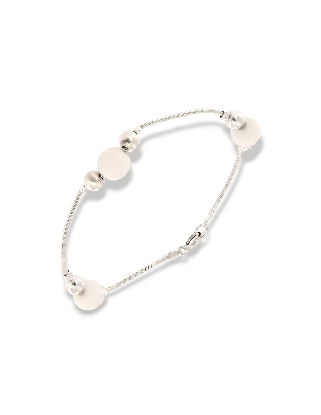 Bracciale Argento Rodiato Perle Bianche Grige