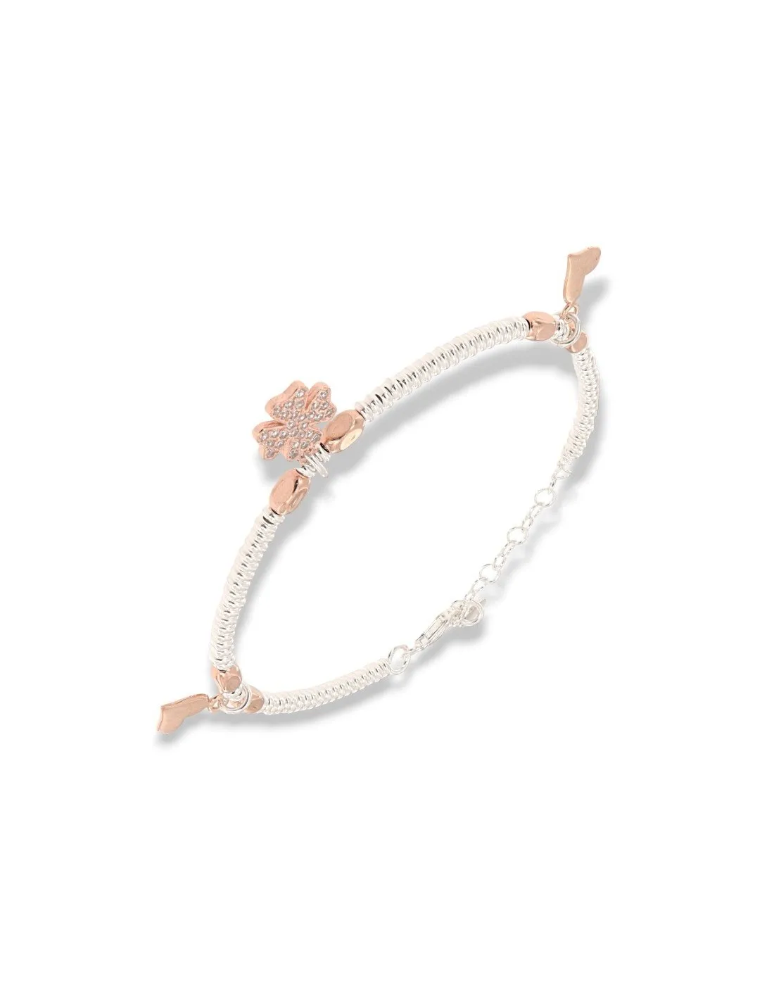 Bracciale Argento Rodiato Quadrifoglio Zirconi Bianchi