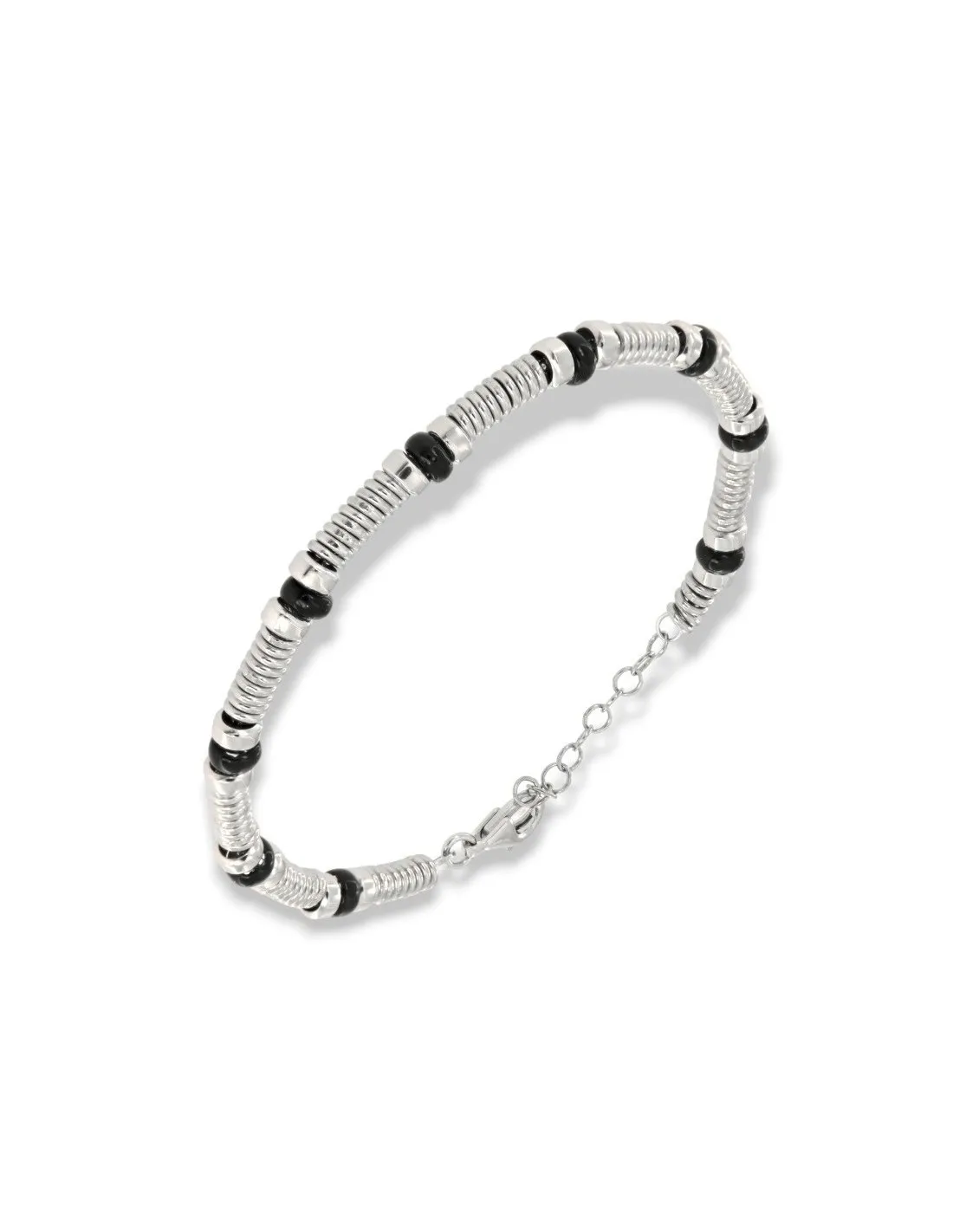 Bracciale Argento Rodiato Rondelle Sfere Nere