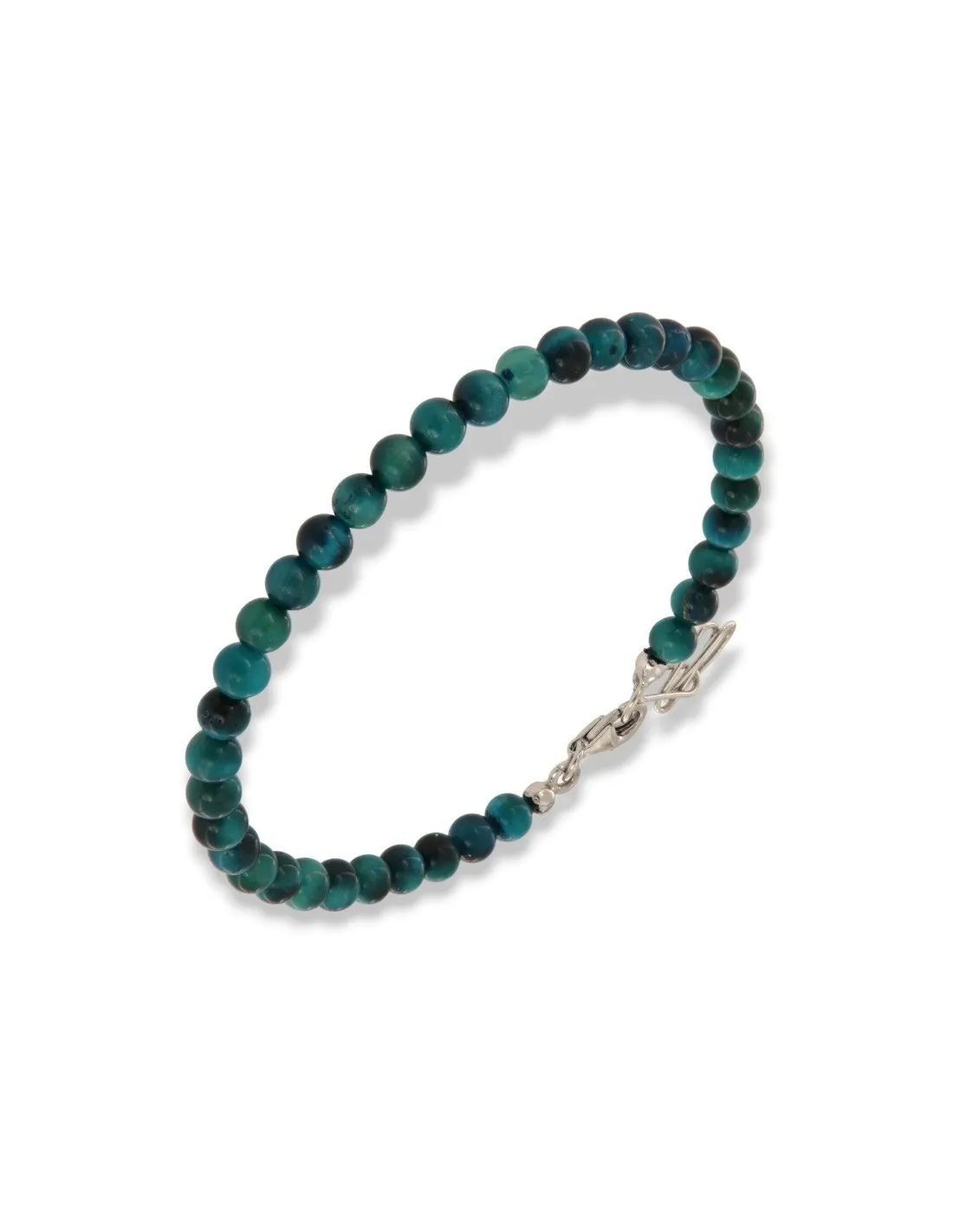 Bracciale Argento Rodiato Sfere Occhio di TIgre Blu Lisce