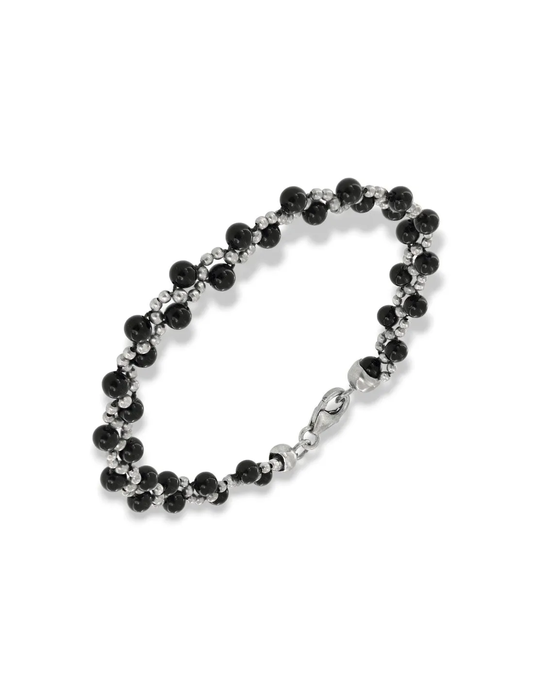 Bracciale Argento Rodiato Sfere Onice Nera