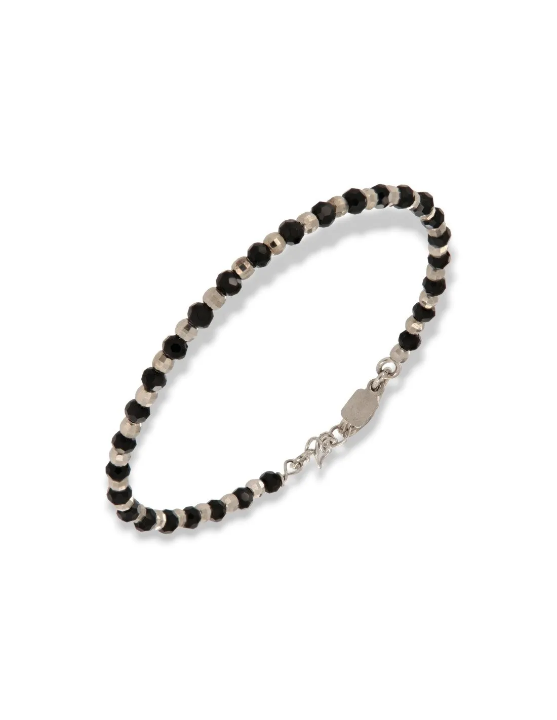 Bracciale Argento Rodiato Sfere Sfaccettate Nere E Argentate