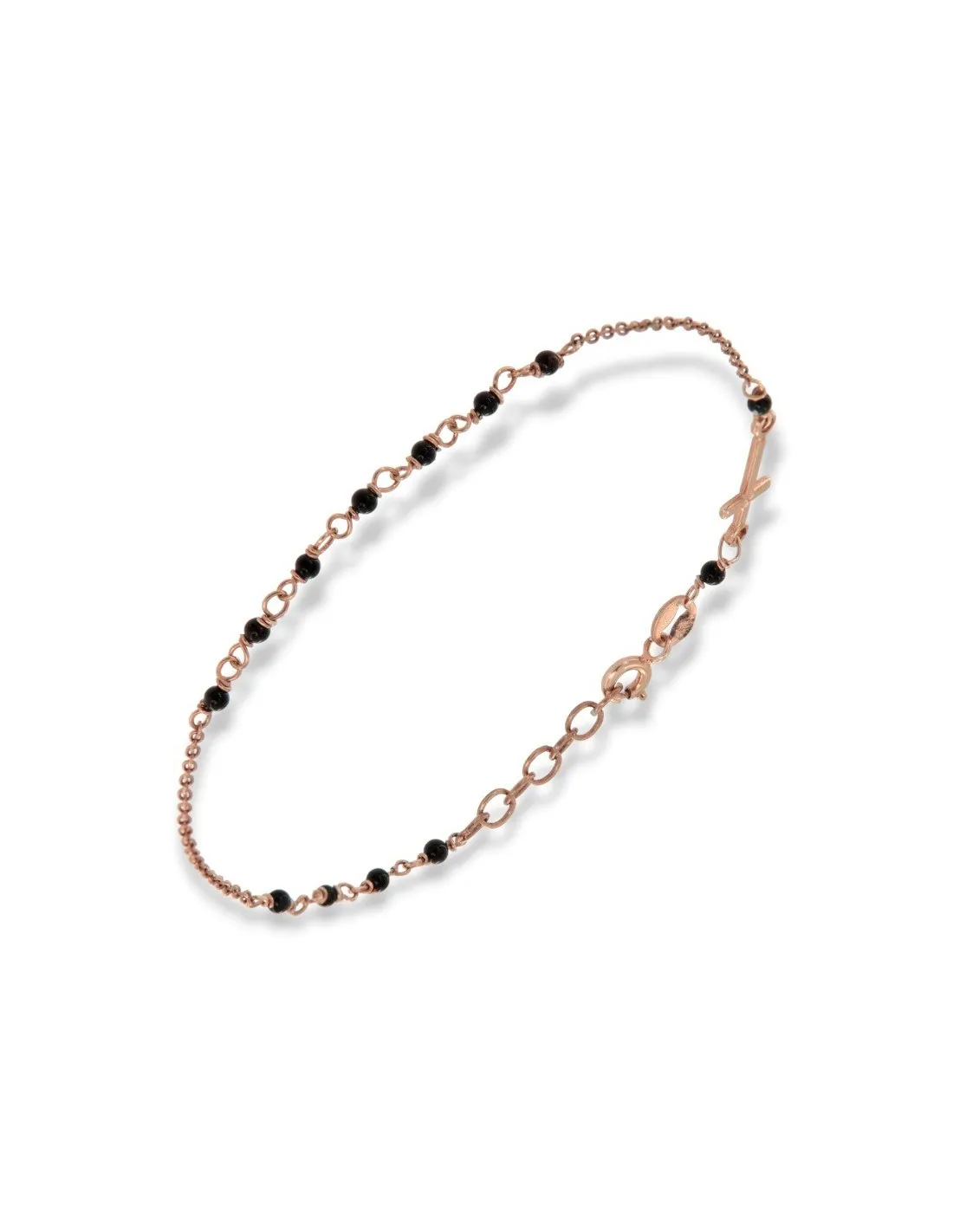 Bracciale Argento Rosato Rosario Sfere Sfaccettate Nere