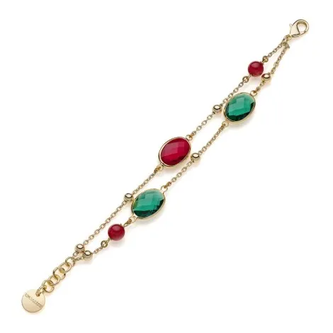 Bracciale Cristalli Verde/Rossi Unoaerre Fashion Jewellery Bronzo