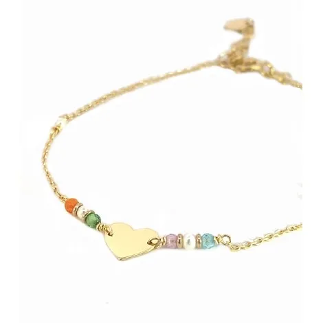 Bracciale Cuore Oro Giallo 9Kt Zirconi Colorati