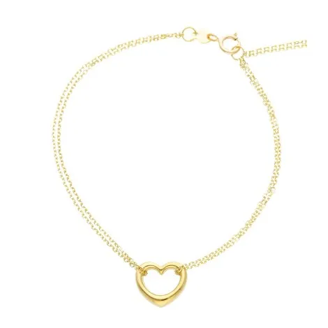 Bracciale Doppia Catena Con Cuore Passante Oro Giallo 9kt