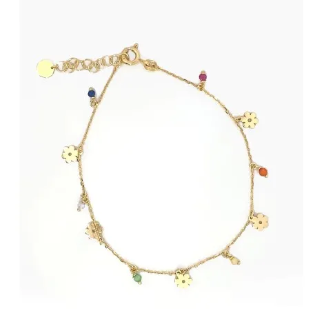 Bracciale Fiorellini Pendenti Oro Giallo 9Kt Zirconi Colorati