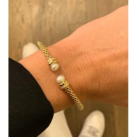 Bracciale Rigido Argento Dorato e Perla