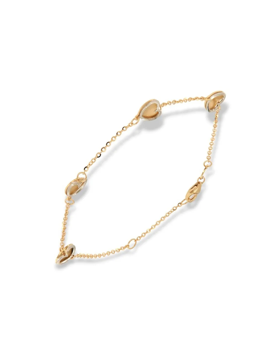 Bracciale Oro Giallo Cuori Bordi Oro Bianco