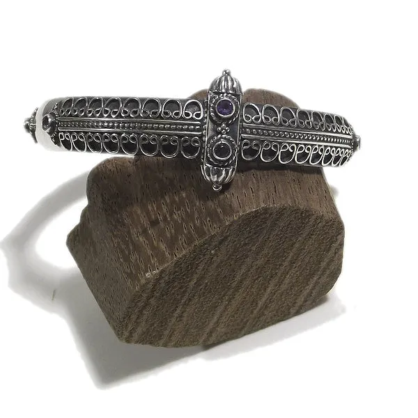 Bracciale etnico NUTAN in argento rigido con AMETISTA